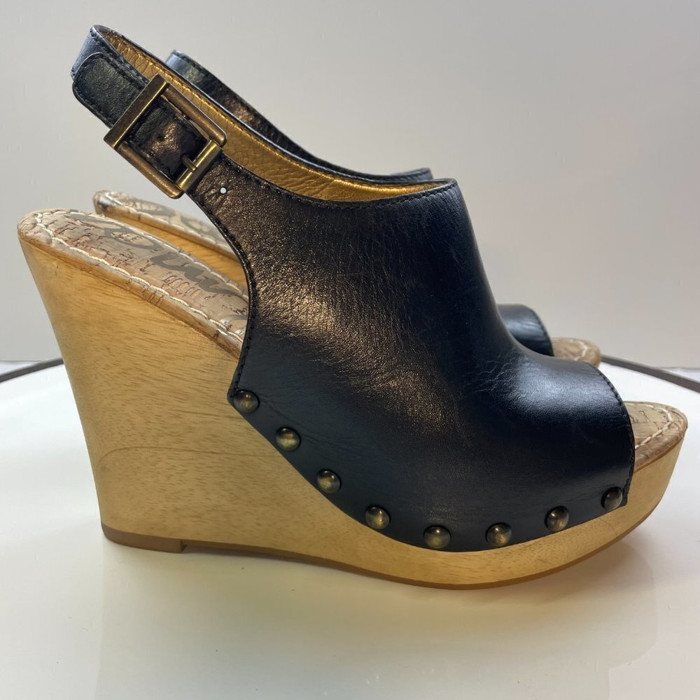 Sam Edelman 'Camilla' Platform Wedge Sandals Black Leather US 8.5M - Picture 2 of 8